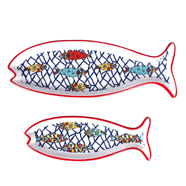 Ensemble de 2 Plateaux à Décor de Poissons en Dolomite Dure VdE Tivoli 1996 Los Cabos sconto