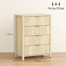 Cassettiera con 4 Cassetti Design Canettato 70x38x93 cm Maniglie Dorate in MDF Color Legno 