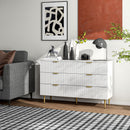 Cassettiera 6 Cassetti Moderna 120x40x76,5 cm con Maniglie Dorate in MDF e Truciolato Bianco      