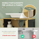 Mobile Sottolavabo Bagno con 2 Ante a Doghe 60x30x70 cm in Legno di Bambù e MDF con Intaglio a U Legno Naturale e Nero