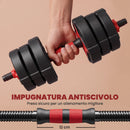Set Manubri Regolabili 5 in 1 30 kg 95x19x19 cm con Bilanciere e Kettlebell in Plastica e Cemento      