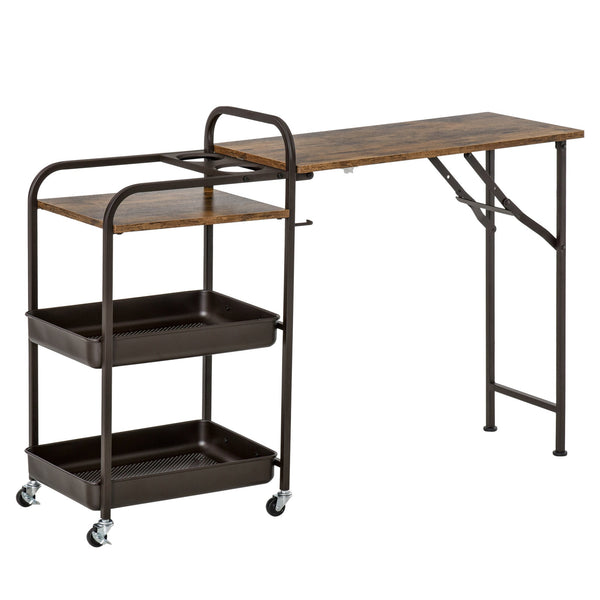 acquista Desserte de cuisine 118x36,5x82 cm avec étagère pliante marron