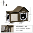 Cuccia Casetta per Gatti 65x41x45,5 cm in MDF Finto Lino e Sisal Marrone