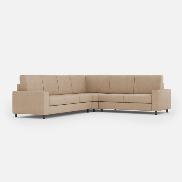 Canapé d'angle Sakar 6 places 286x246x85 cm en tissu beige sconto
