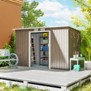 Ripostiglio da Giardino 280x130x172 cm con 2 Prese d'Aria e 2 Porte Scorrevoli in Acciaio Marrone Legno      