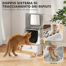 Lettiera per Gatti Chiusa 63x43x43 cm Capacità da 80L con Vassoio Estraibile in ABS e Acciaio Inox Grigio Chiaro      