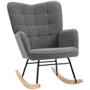 Poltrona a Dondolo 71x98x101 cm Imbottita in Legno e Acciaio Grigio Scuro  
