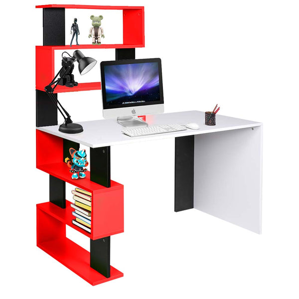 acquista Scrivania Libreria 7 Ripiani Tavolo Porta Pc Computer Legno Casa Ufficio Rosso