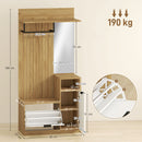 Mobile Appendiabiti da Ingresso 80x37x168 cm con Asta 4 Ganci Panca con Scarpiera e Armadietto in MDF Rovere e Bianco      