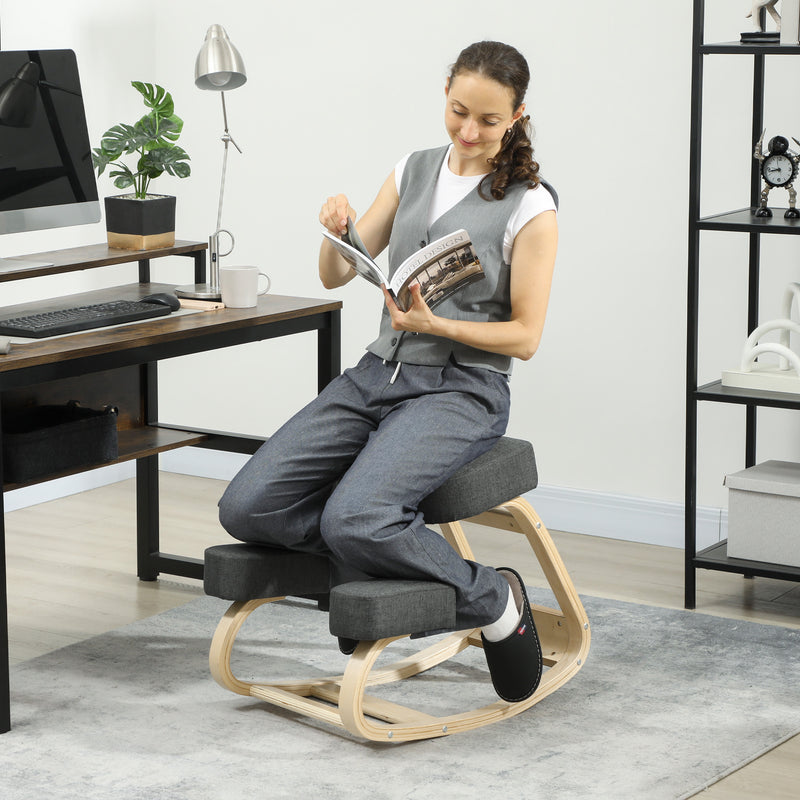 Sedia Ergonomica con Inginocchiatoio 51x69x58 cm in Legno di Betulla e Cuscini Grigio  