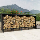 Portalegna per Camino da Interno ed Esterno con Telo Porta Legna e Copertura 240x36x99 cm in Metallo Nero