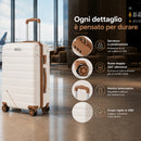 Set 6 Valigie Rigide Family 55-66-75 cm con Beauty Case e Borsone Espandibile in ABS Beige e Marrone      
