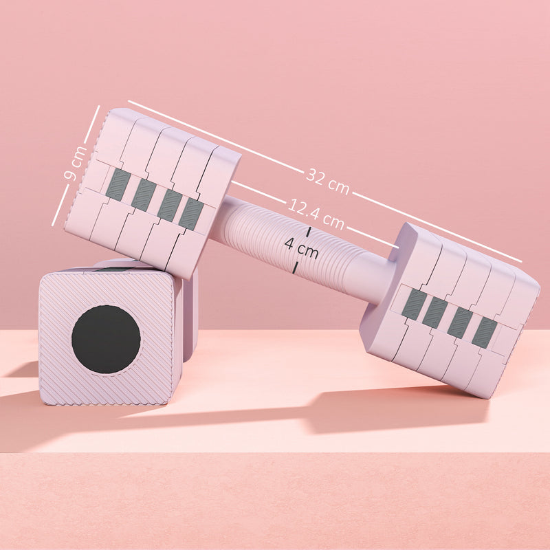 Set 2 Manubri Pesi Quadrati e Antiscivolo da 5 kg con Piastre Rimovibili in Acciaio e ABS Rosa      