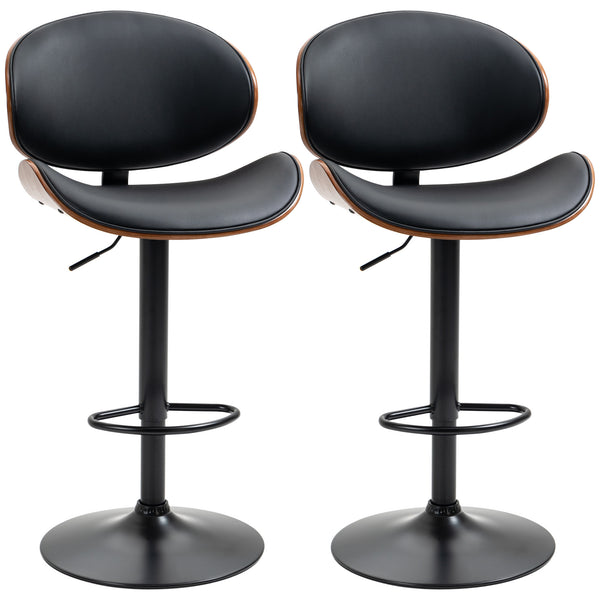 Set 2 Sgabelli da Bar con Schienale 53x52x92-112 cm in Legno e Finta Pelle Nero prezzo