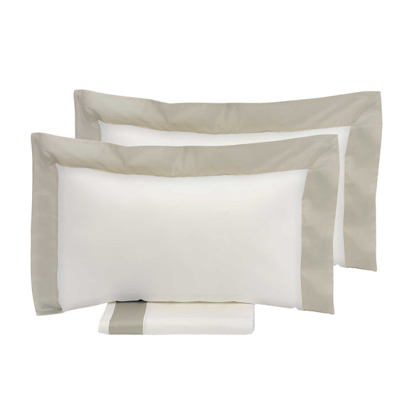 Housse de couette double avec sac et taies d'oreiller Bords en Satin Garrini Eveline Ivoire / Sable acquista