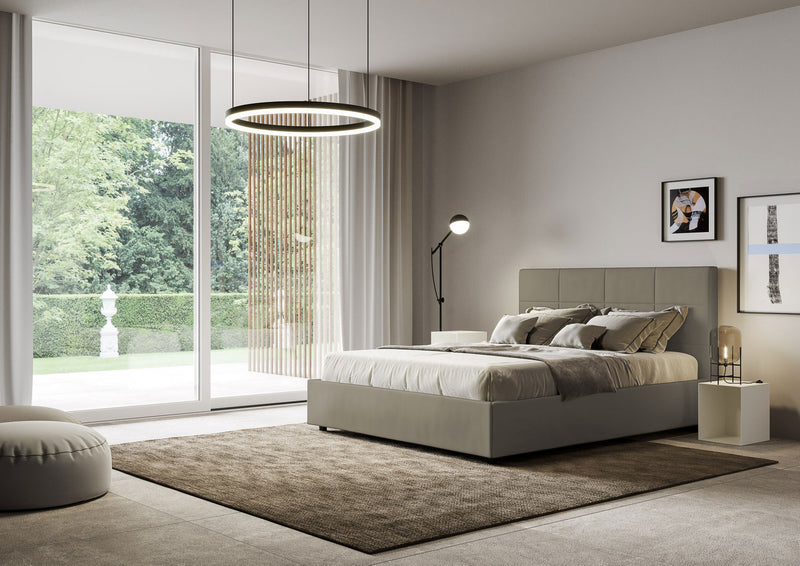 Letto Matrimoniale con Alzata Comoda Imbottito in Similpelle Mika Cappuccino Varie Misure