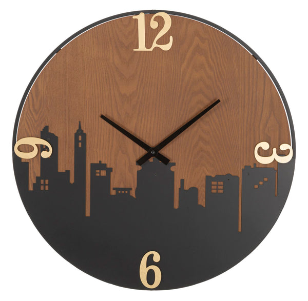 Orologio da Muro City 60x2x60 cm in Ferro e MDF Nero e Marrone e Oro prezzo