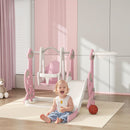 Scivolo per Bambini 4 in 1 con Altalena Scaletta da Arrampicata e Cestino da Basket in PP e PE Rosa      