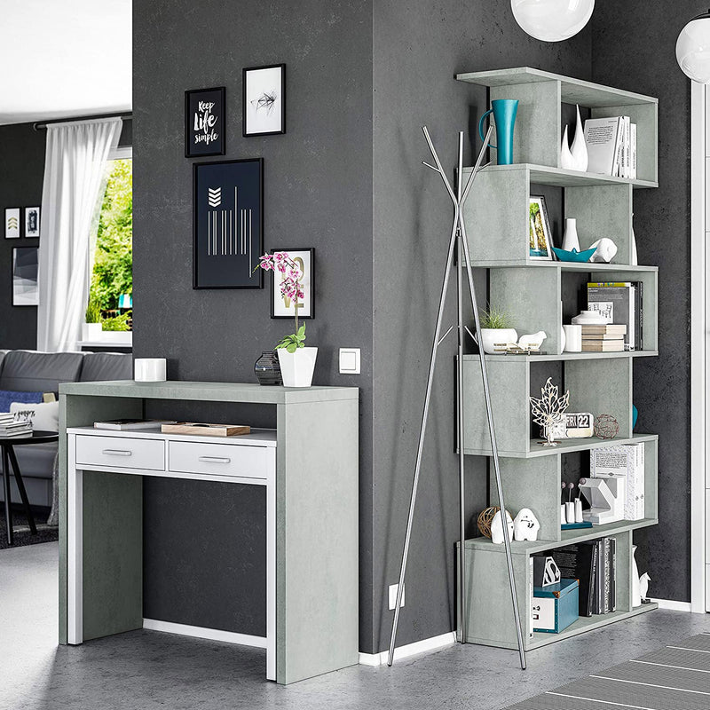 Scrivania Consolle Estensibile 99x36/70x88 cm 2 Cassetti Bianco e Cemento