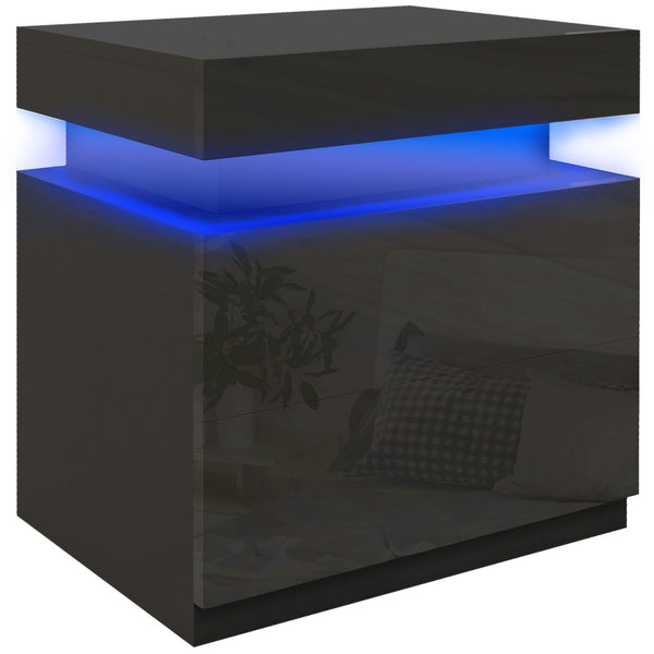 Comodino 45x35x52 cm Illuminazione LED a 16 Colori e 4 Modalità con 2 Cassetti in Legno Nero online