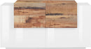 Credenza 2 Ante Battenti e 4 Cassetti 160x86x45 cm New Coro Bianco Lucido e Acero Pereira