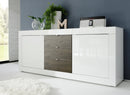 Credenza Mobile da Salotto 2 Porte 3 Cassetti 210x43x86cm TFT  Basic Bianco Lucido Quercia Wengè