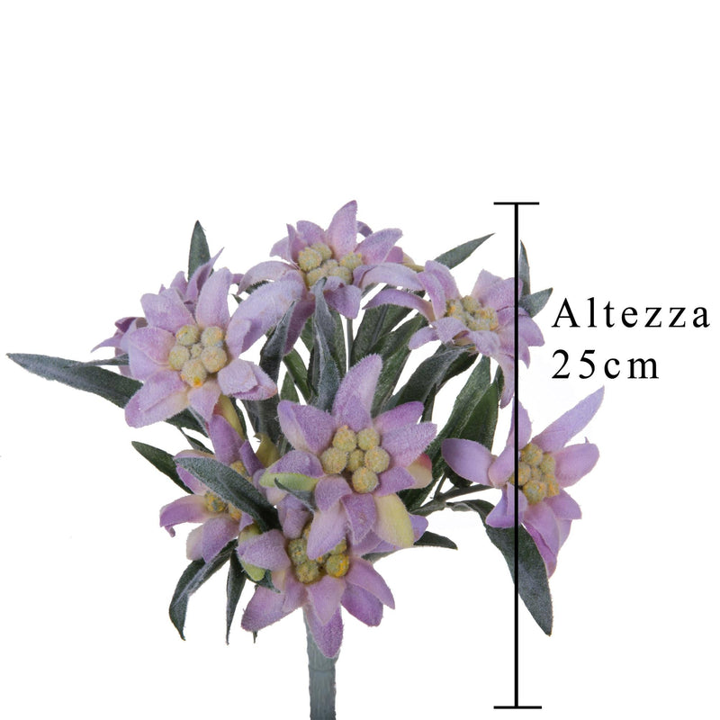 Set 2 Piante di Stella Alpina Artificiali Composta da 9 Fiori Altezza 25 cm Rosa