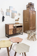 Tavolino con Vetro Samira D80 Rotondo in Teak