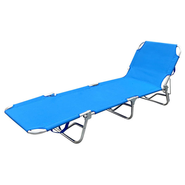 Bain de soleil compact avec structure en aluminium et tissu Oxford bleu sconto
