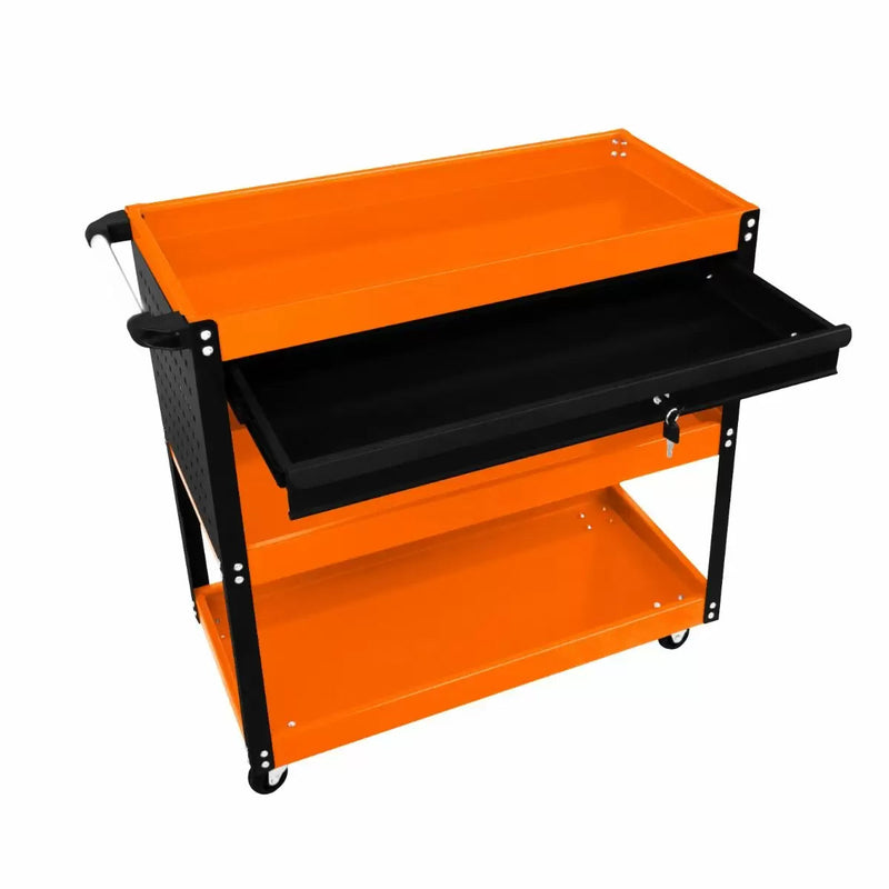 Carrello Portautensili per Officine 3 Ripiani 81,4x79x36,4 cm in Acciaio Arancione