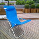 Sedia a Sdraio Imbottita Canapone Pieghevole in Metallo con Cuscino Blu