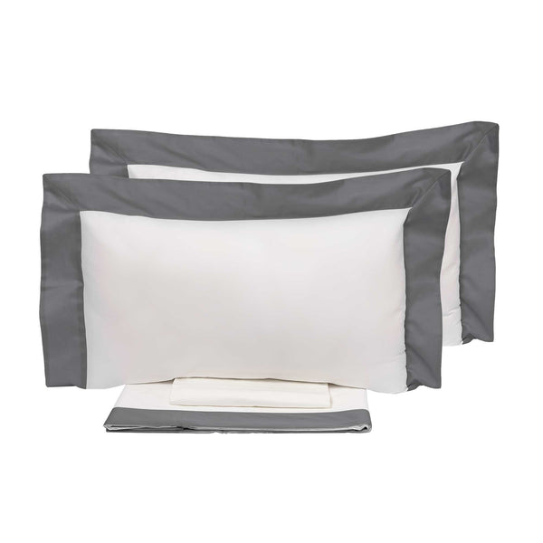 sconto Parure de Draps et Taies d'Oreiller Bords en Satin Garrini Eveline Ivoire/Gris Différentes Tailles