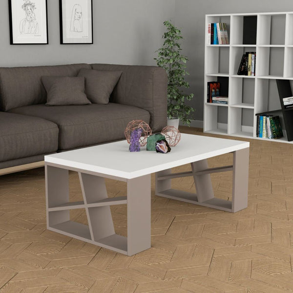 Table basse de salon 105x60x40 cm en MDF Blanc Miel et Tourterelle online