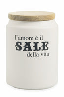 Barattolo Sale con Scritta Ø10x15 cm in Gres con Coperchio in Bambù VdE Tivoli 1996