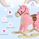 Cavallo a Dondolo per Bambini in Legno e Peluche Rosa