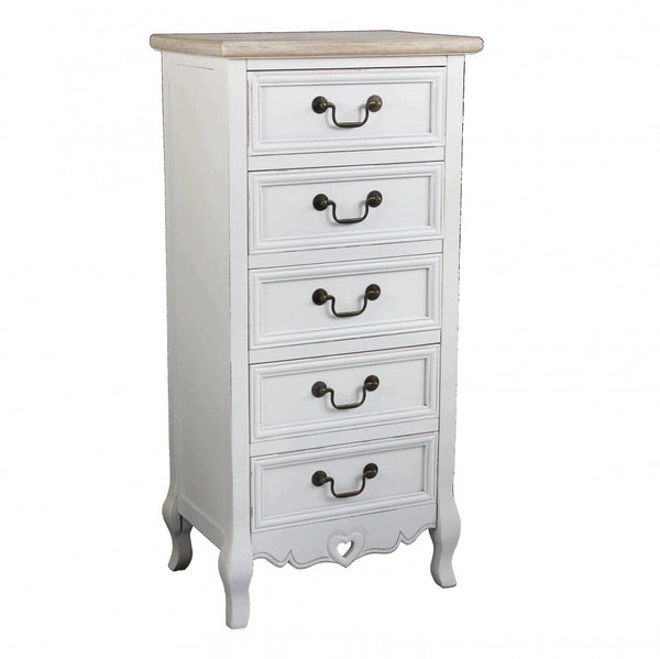 online Commode Heart 5 Tiroirs 44x29x91 h cm en Bois de Paulownia Blanc