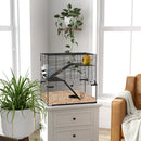Gabbia per Criceti 3 Livelli con Ruota Rampe e Fondo Rimovibile 60x40x57 cm Nero  