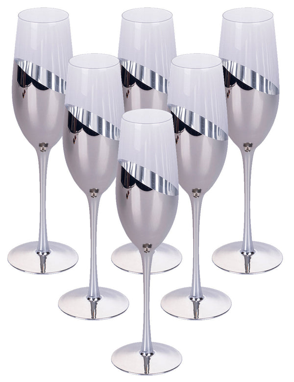Coffret de 6 Verres à Champagne Chic Flûte en Verre Transparent et Argenté VdE Tivoli 1996 prezzo