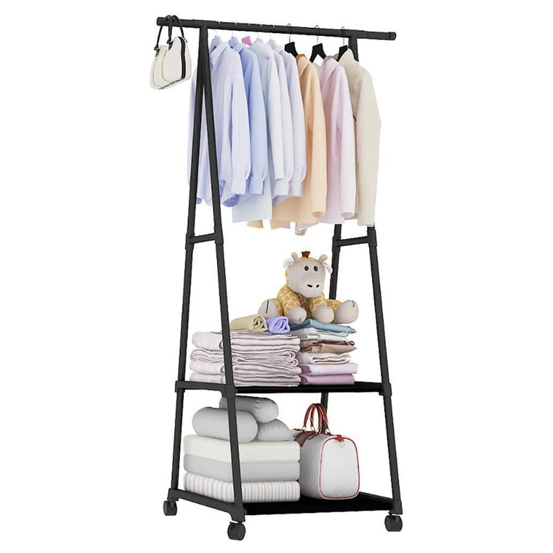 Appendiabiti da Terra con Scarpiera Portaoggetti in Acciaio con  Ruote