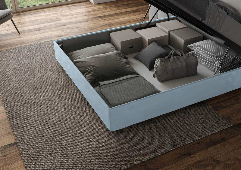 Letto Matrimoniale Imbottito in Microfibra Agueda Azzurro Varie Misure