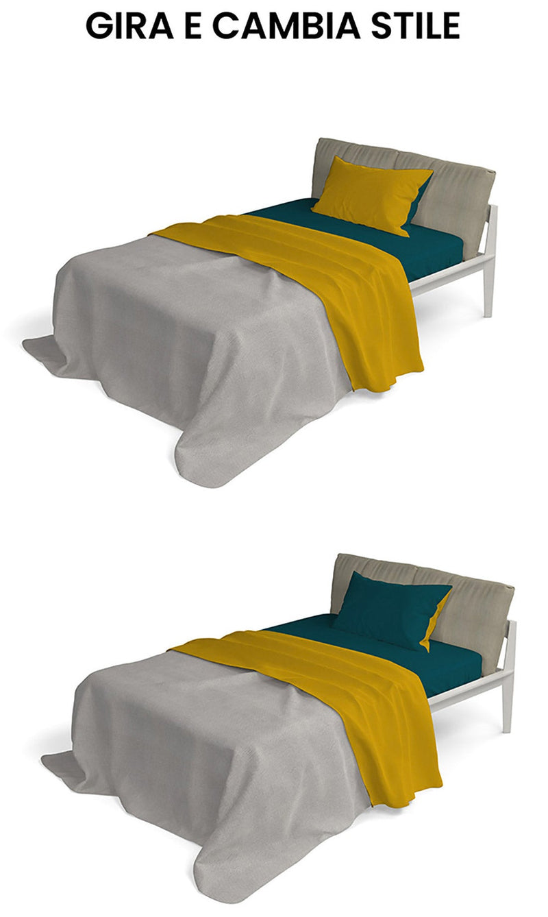 Set Lenzuola Sopra Sotto e Federe Doubleface Ocra\/Verde Petrolio