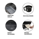 Barbecue a Carbone Carbonella 108x70x100 cm con Coperchio Ruote e Ripiani in Legno Nero      