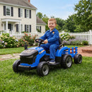 Trattore Elettrico per Bambini 3-8 Anni con Rimorchio Staccabile Telecomando Musica Luci Blu      