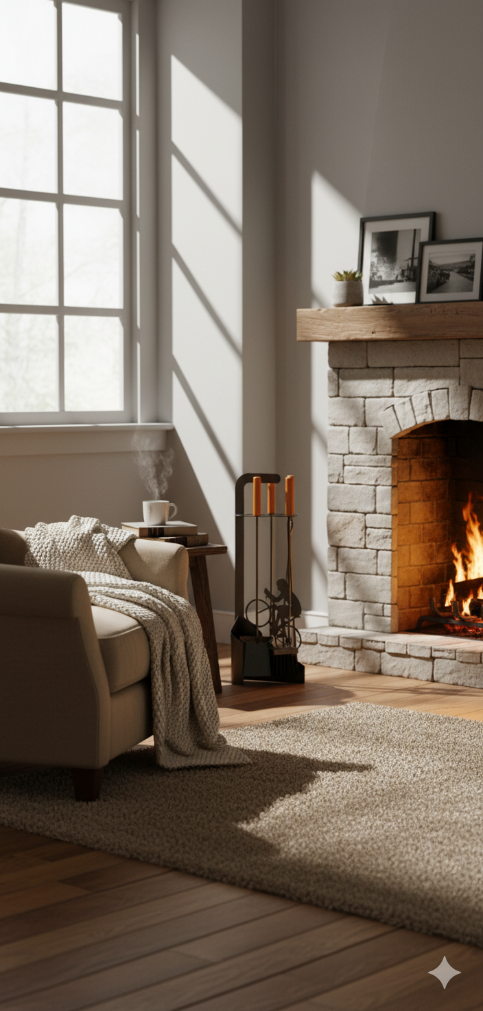 Trespolo per Attrezzi Camino Sagoma Ciclista con Paletta Scopino Attizzino e Pinza 15,6x23,5x65 cm in Ferro e Legno Grigio Martellato