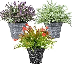 sconto Set 3 Piante Artificiali con Vaso in Melamina Grigio e Nero