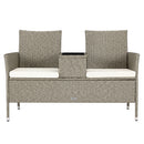 Panca da Giardino con Tavolino Integrato 123x54x 82,5 cm in Polyrattan e Vetro Crema  