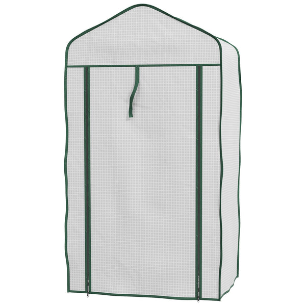 Mini Serra da Giardino con Copertura in PE 59x39x127cm 3 Ripiani e Porta Avvolgibile Bianco prezzo