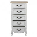 Cassettiera Cuore 5 Cassetti 44x29x91 h cm in Legno di paulownia Bianco