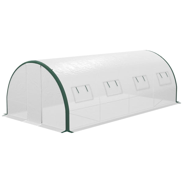 Serra a Tunnel 2 Ingressi 8 Finestre 6x3 m in PE Poliestere e Acciaio Zincato Bianco e Verde prezzo
