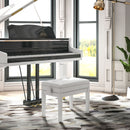 Sgabello Pianoforte 54,5x33x48-58 cm Regolabile con Vano Portaoggetti e Seduta Imbottita Bianco      